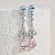 Natural Morganite Diamond & Aquamarine Dangle Earrings D5.17ct d0.258ct. 18K Gold